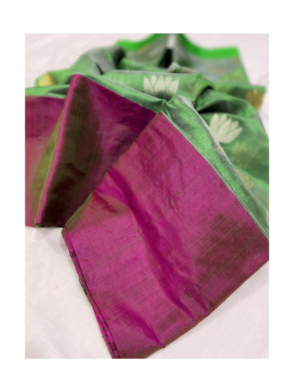 Raw mango pattu pure soft silk all over butta with mashru border