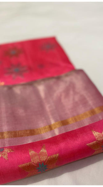 Chanderi pattu pure soft silk all over Meena star butta with silver gold zari