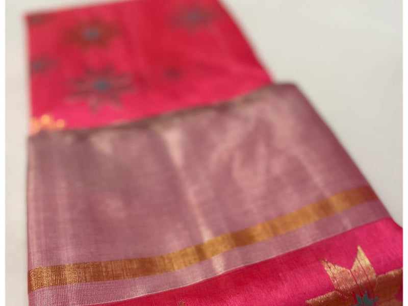 Chanderi pattu pure soft silk all over Meena star butta with silver gold zari