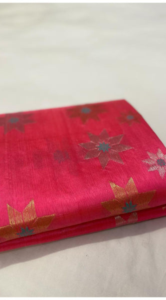 Chanderi pattu pure soft silk all over Meena star butta with silver gold zari