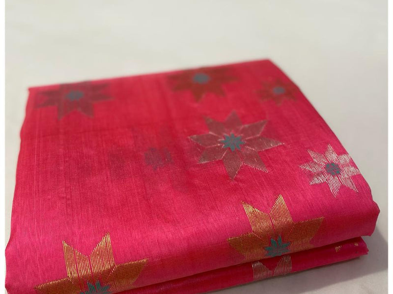 Chanderi pattu pure soft silk all over Meena star butta with silver gold zari