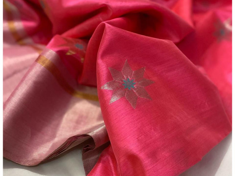 Chanderi pattu pure soft silk all over Meena star butta with silver gold zari