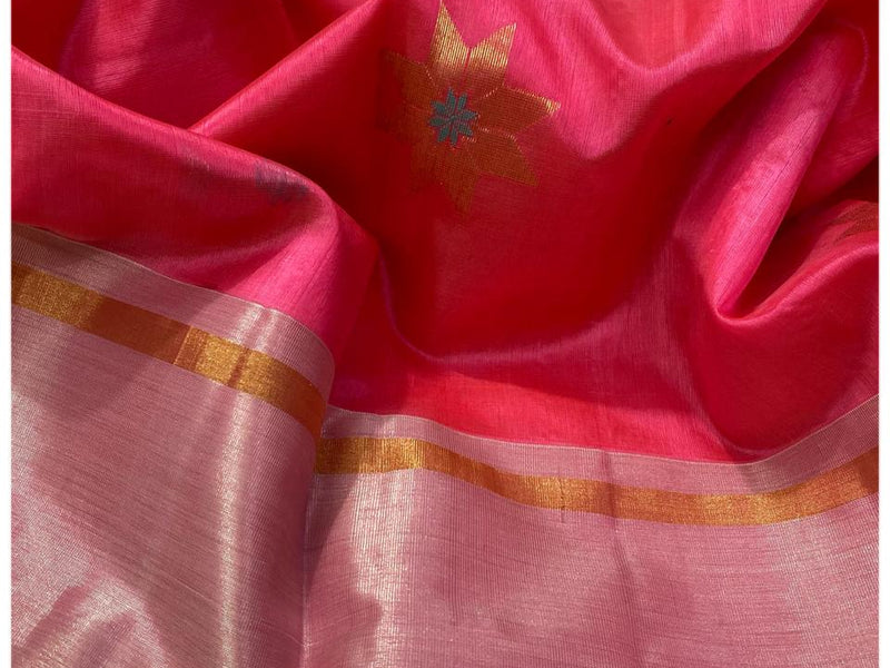Chanderi pattu pure soft silk all over Meena star butta with silver gold zari