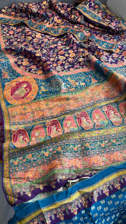 Luxurious Meena Banarasi Munga Tussar Silk Saree