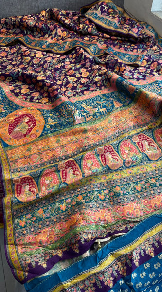 Luxurious Meena Banarasi Munga Tussar Silk Saree