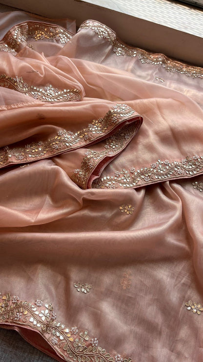 Soft Tissue Silk Saree with Gotapatti, Zardozi & Pearl Embellishments