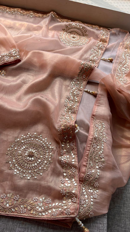 Soft Tissue Silk Saree with Gotapatti, Zardozi & Pearl Embellishments