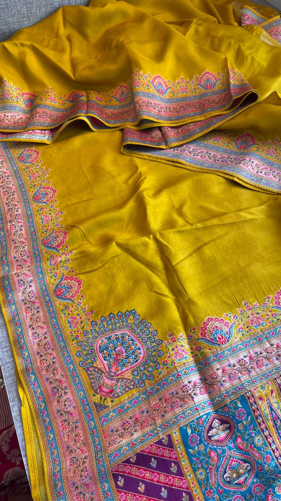 Pure Munga Tussar Silk Saree with Meena Banarasi Weaving