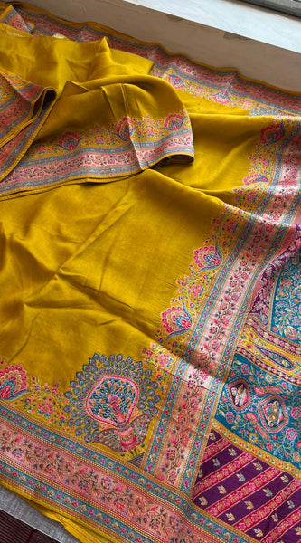 Pure Munga Tussar Silk Saree with Meena Banarasi Weaving