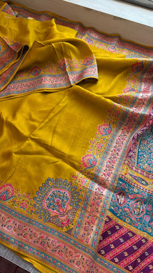 Pure Munga Tussar Silk Saree with Meena Banarasi Weaving