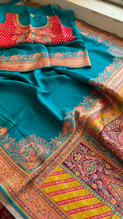 Pure Munga Tussar Silk Saree with Meena Banarasi Weaving