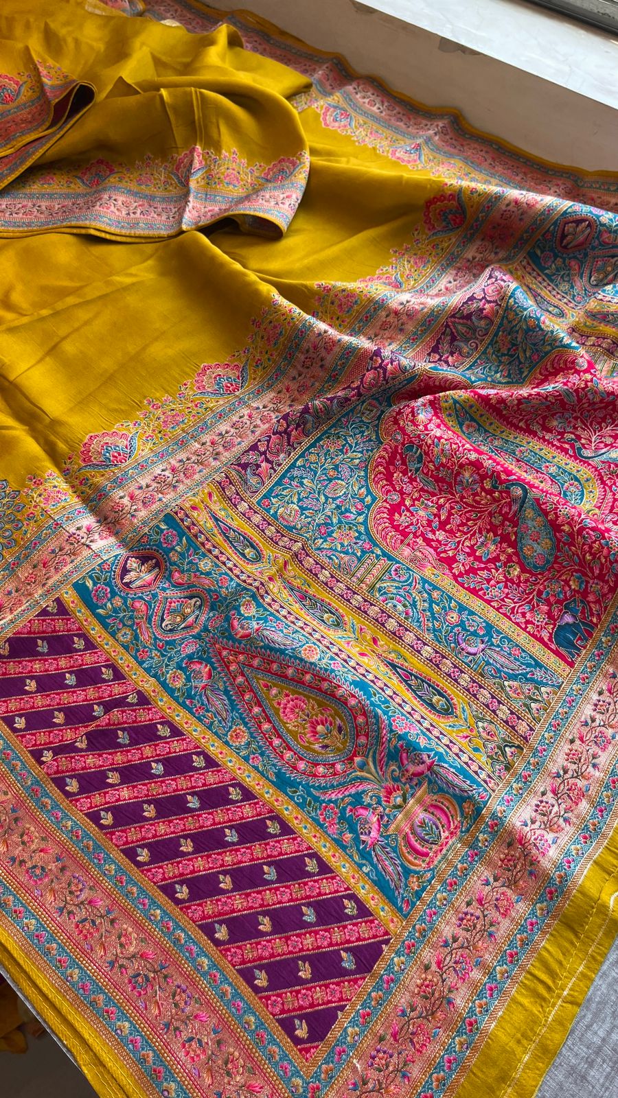 Pure Munga Tussar Silk Saree with Meena Banarasi Weaving