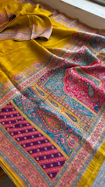 Pure Munga Tussar Silk Saree with Meena Banarasi Weaving