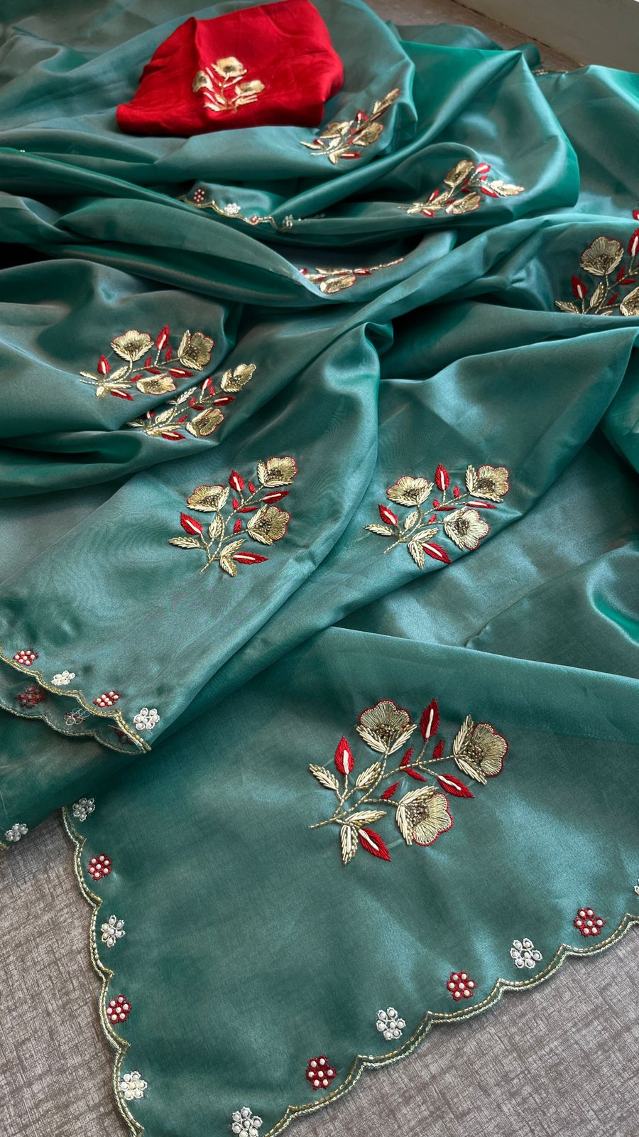 Handloom Zari Tissue Silk Saree with Zardozi, Pearl & Sequins Work