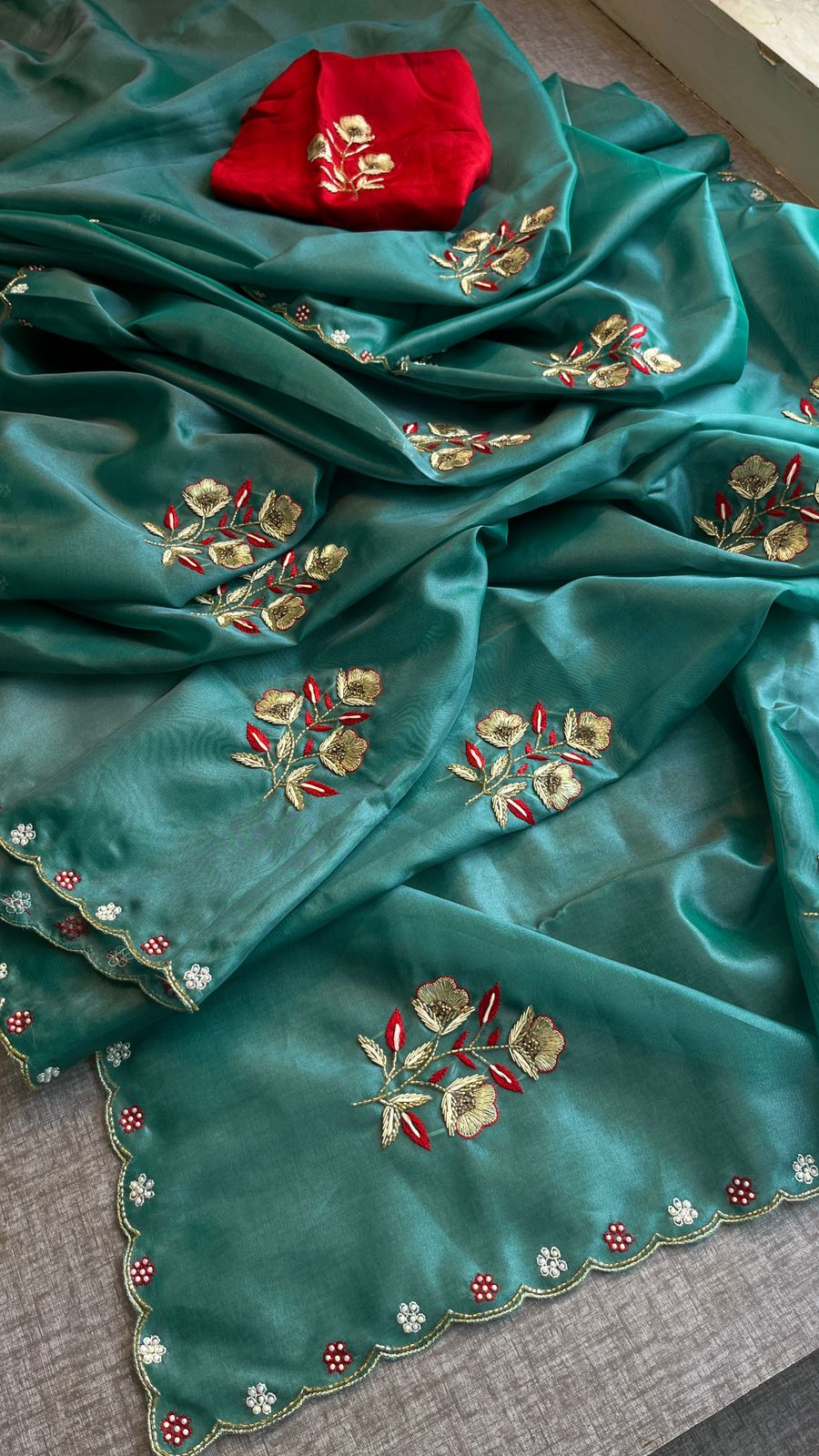 Handloom Zari Tissue Silk Saree with Zardozi, Pearl & Sequins Work