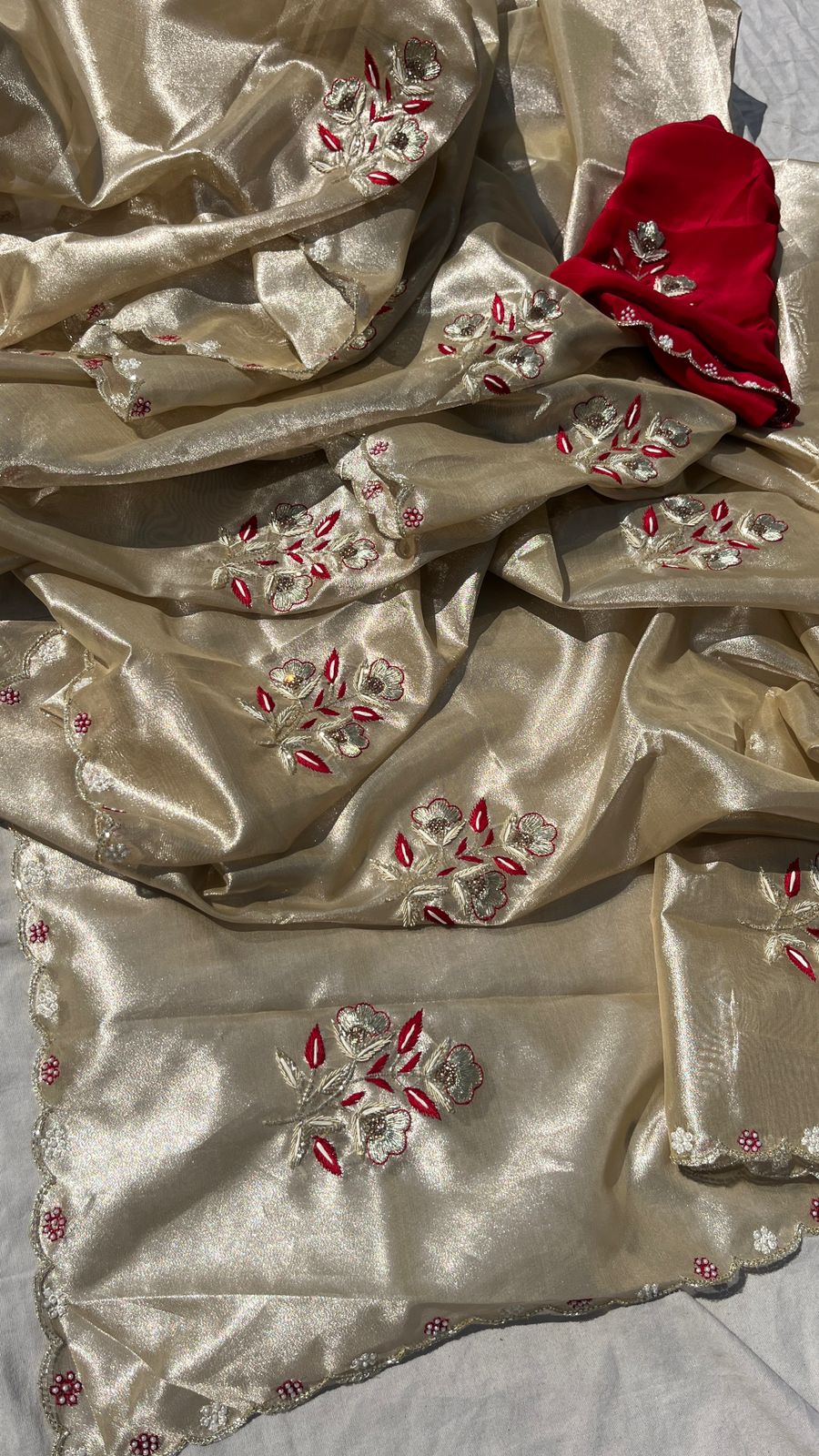 Handloom Zari Tissue Silk Saree with Zardozi, Pearl & Sequins Work