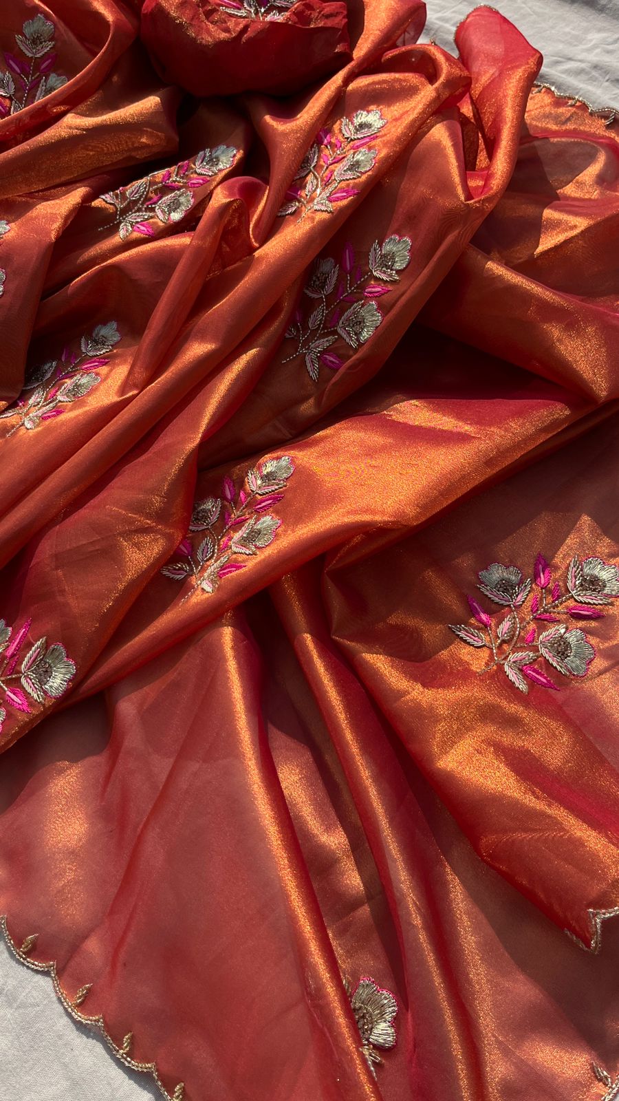 Handloom Zari Tissue Silk Saree with Zardozi, Pearl & Sequins Work