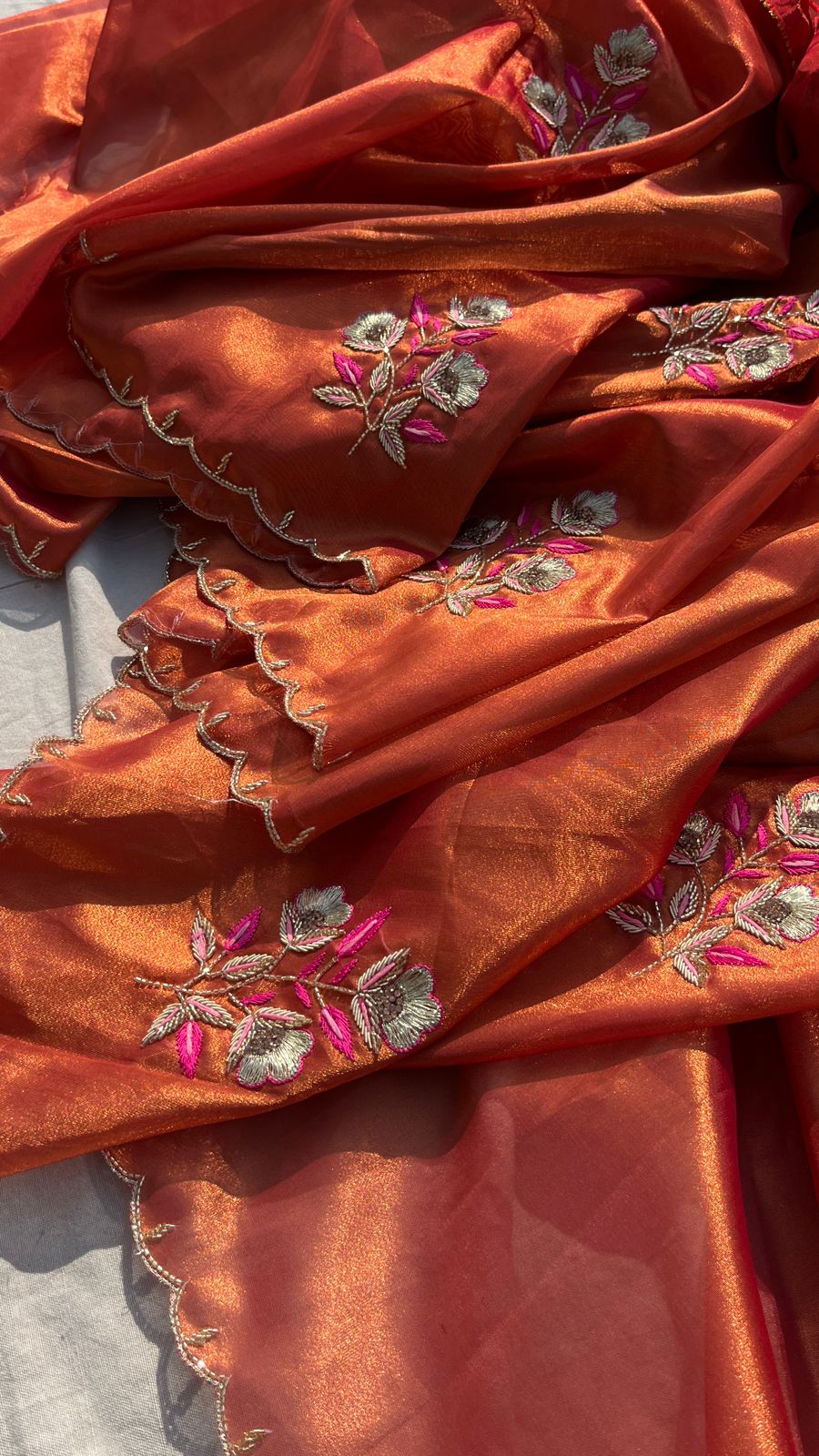 Handloom Zari Tissue Silk Saree with Zardozi, Pearl & Sequins Work
