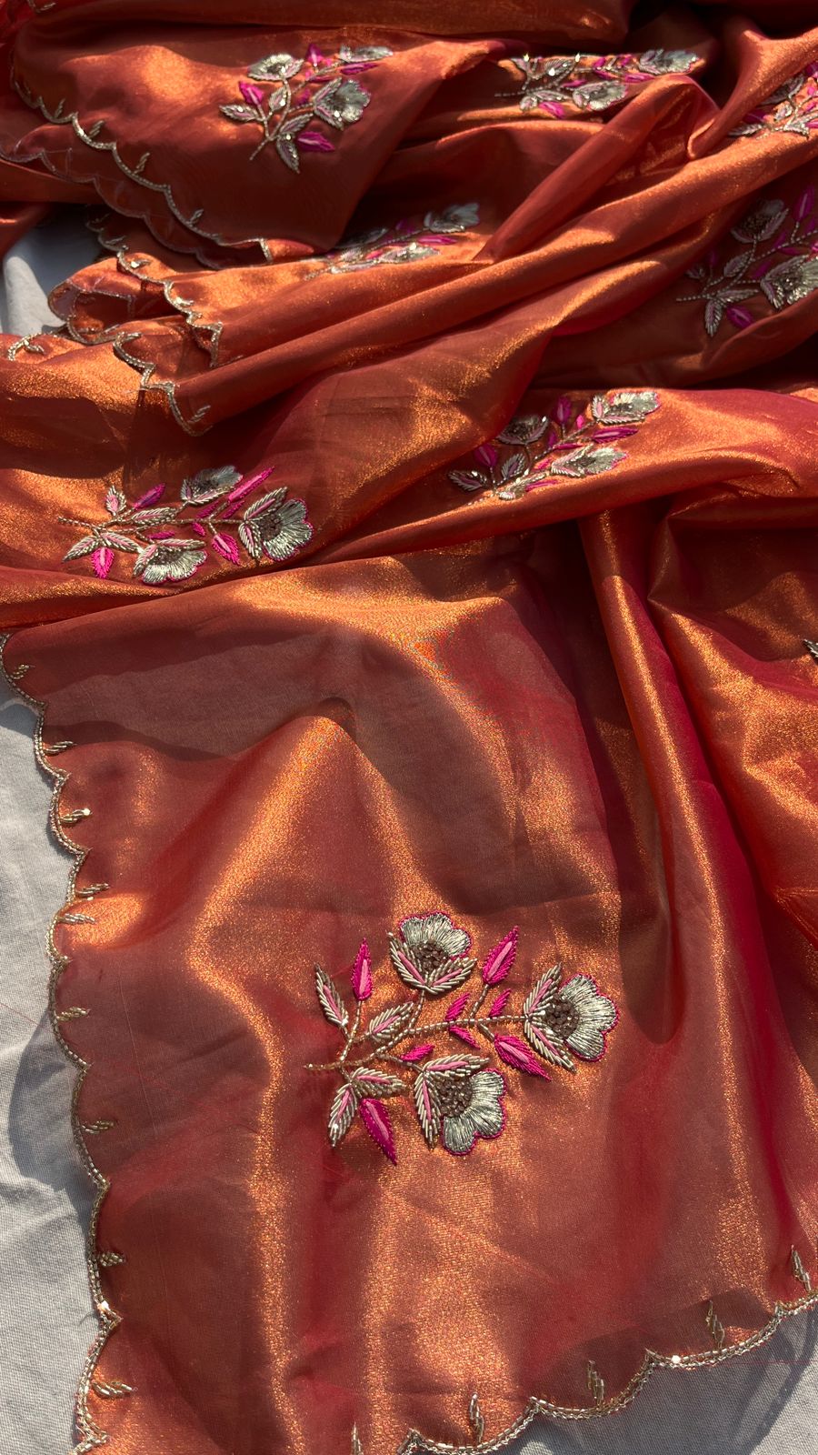 Handloom Zari Tissue Silk Saree with Zardozi, Pearl & Sequins Work