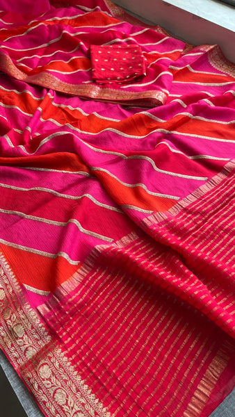Elegant Pure Chinon Crepe Saree with Banarasi Weaving