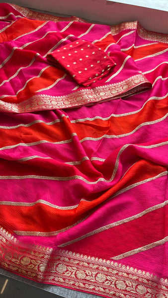 Elegant Pure Chinon Crepe Saree with Banarasi Weaving