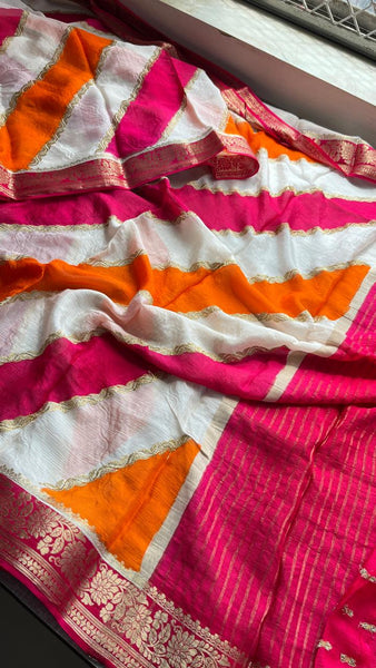 Elegant Pure Chinon Crepe Saree with Banarasi Weaving