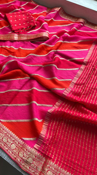 Elegant Pure Chinon Crepe Saree with Banarasi Weaving