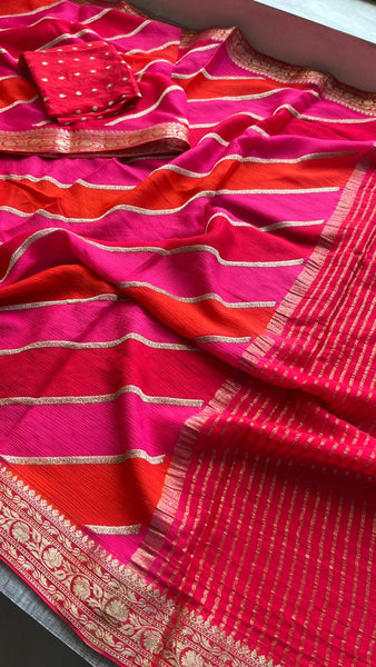 Elegant Pure Chinon Crepe Saree with Banarasi Weaving
