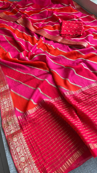 Elegant Pure Chinon Crepe Saree with Banarasi Weaving