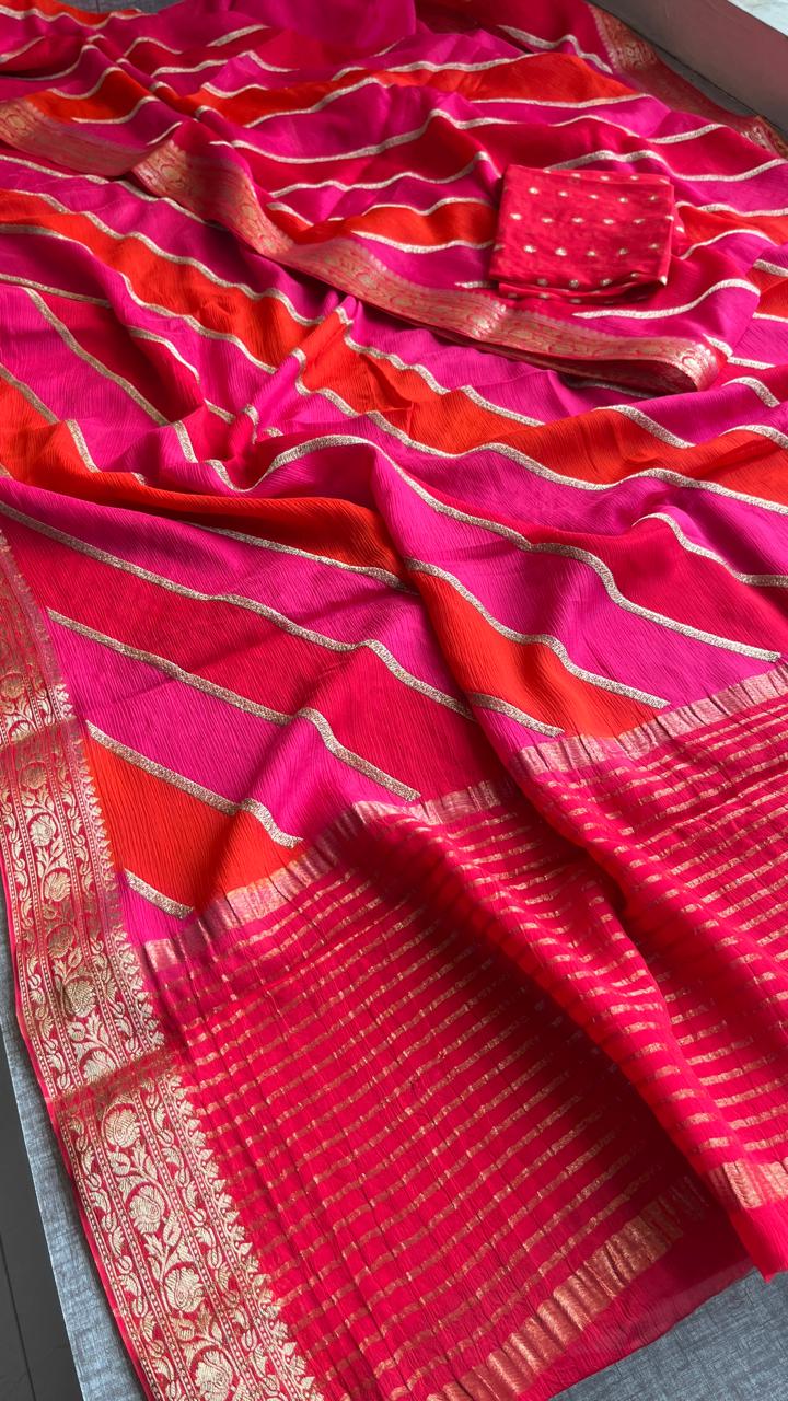 Elegant Pure Chinon Crepe Saree with Banarasi Weaving