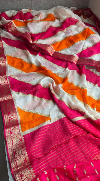 Elegant Pure Chinon Crepe Saree with Banarasi Weaving