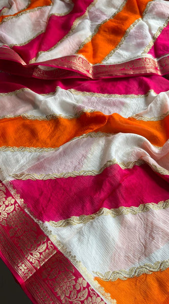Elegant Pure Chinon Crepe Saree with Banarasi Weaving