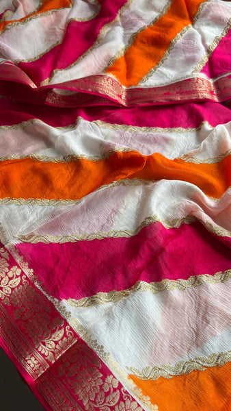 Elegant Pure Chinon Crepe Saree with Banarasi Weaving