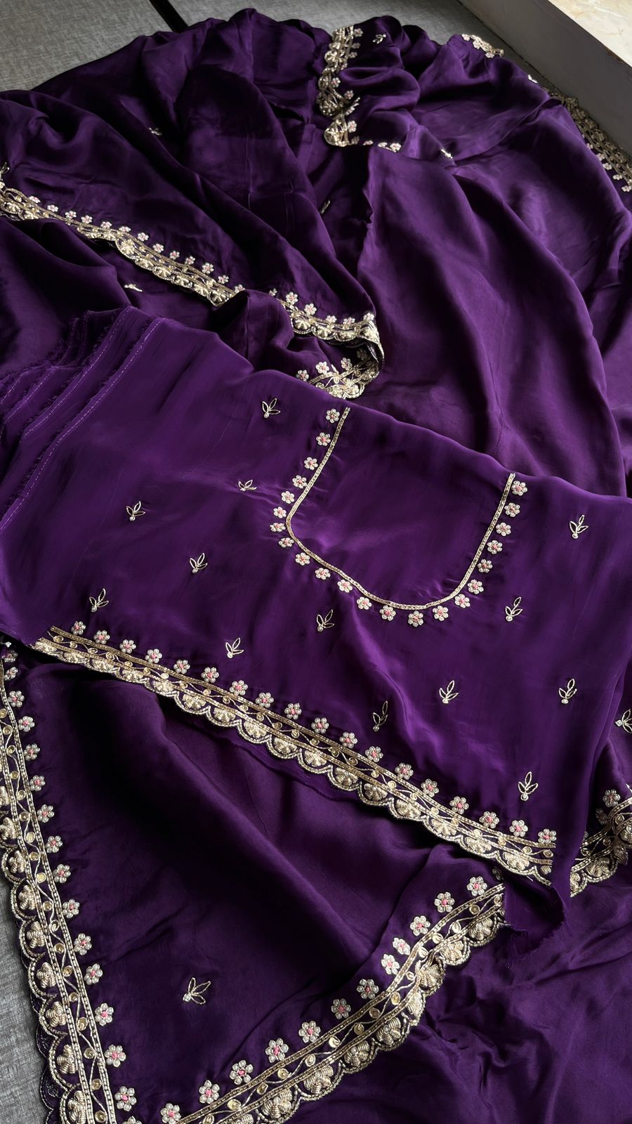 Pure Munga Silk Saree with Zardozi, Sequins, Pearl & Kasab Embellishments