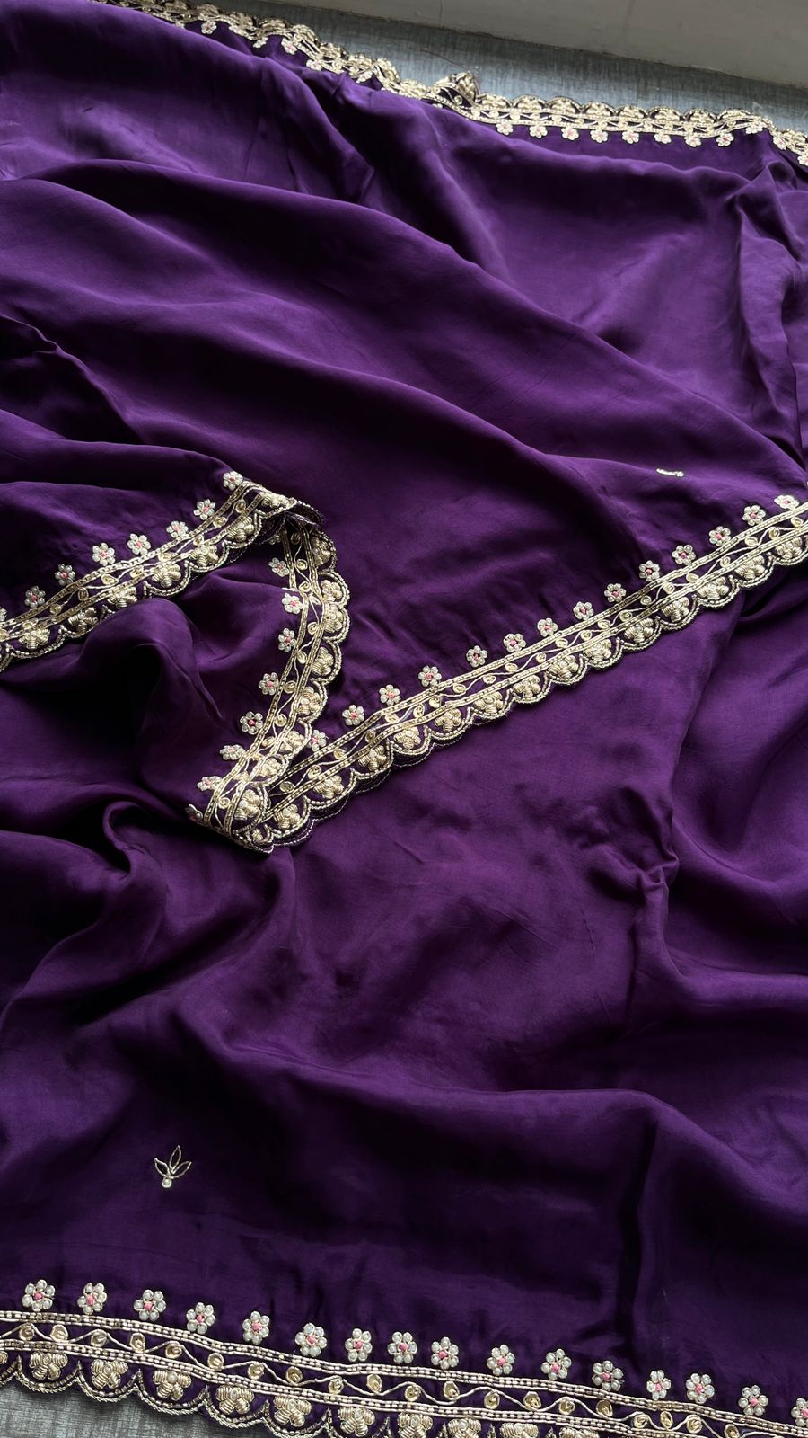 Pure Munga Silk Saree with Zardozi, Sequins, Pearl & Kasab Embellishments