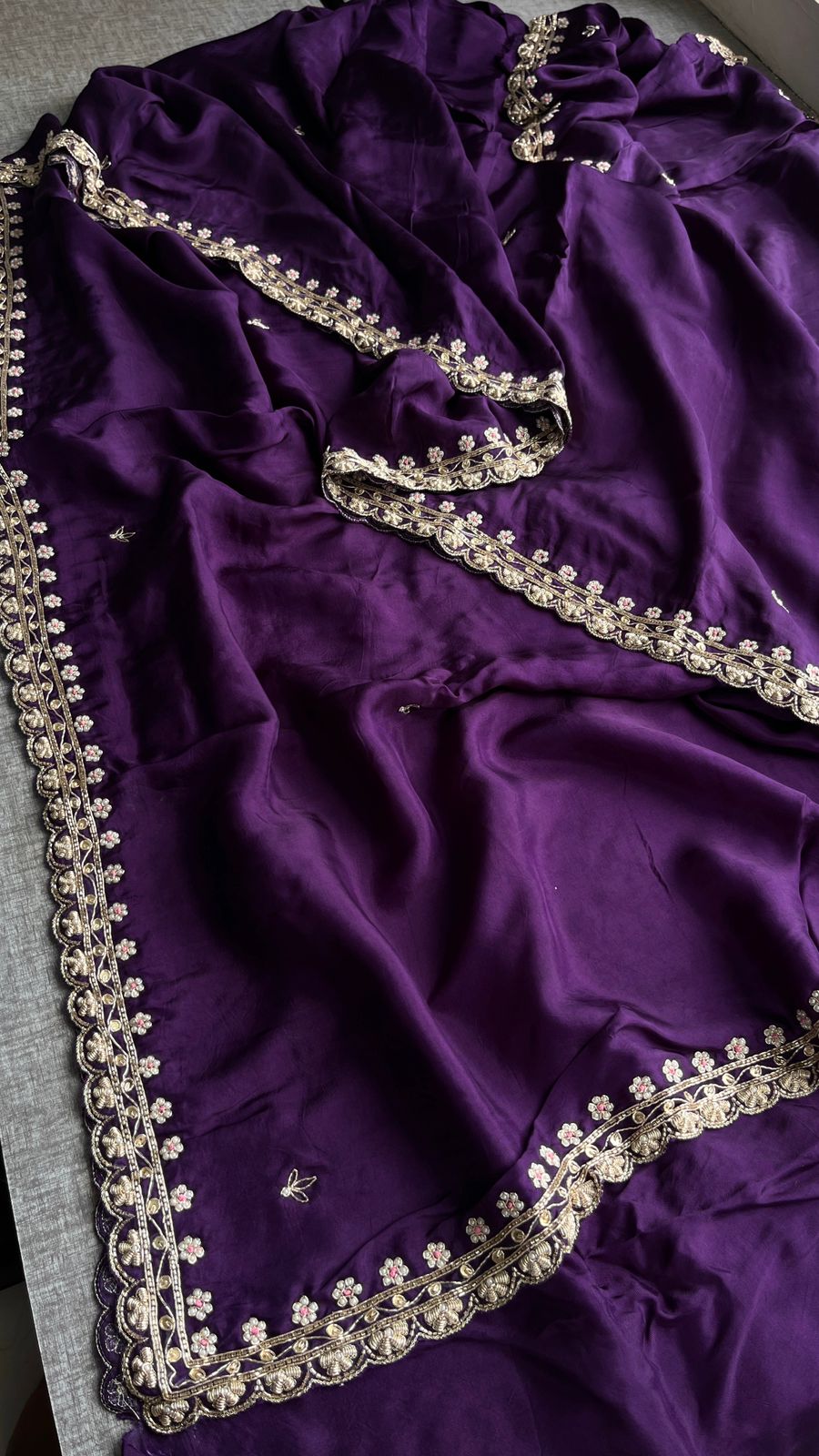 Pure Munga Silk Saree with Zardozi, Sequins, Pearl & Kasab Embellishments