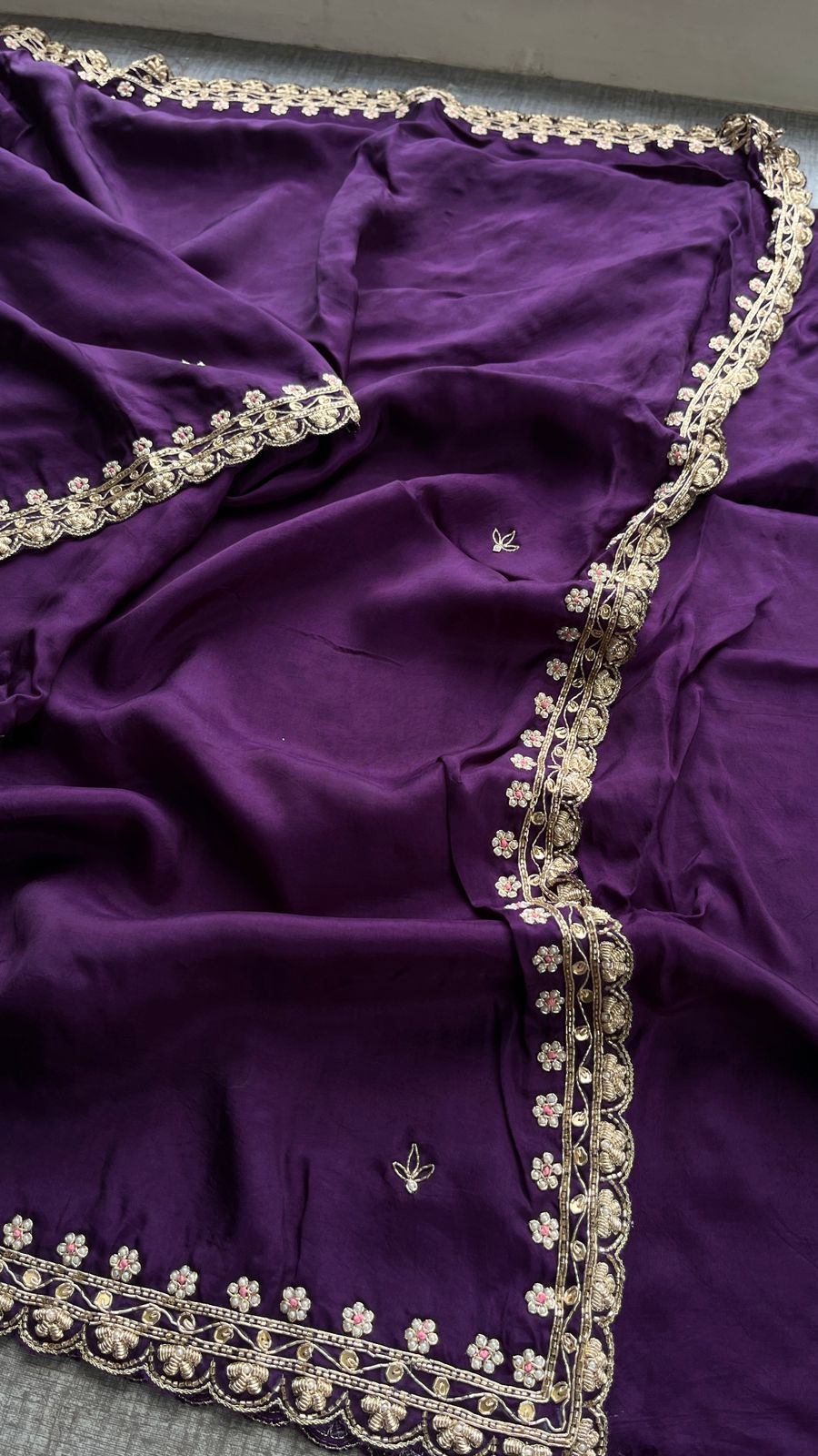Pure Munga Silk Saree with Zardozi, Sequins, Pearl & Kasab Embellishments