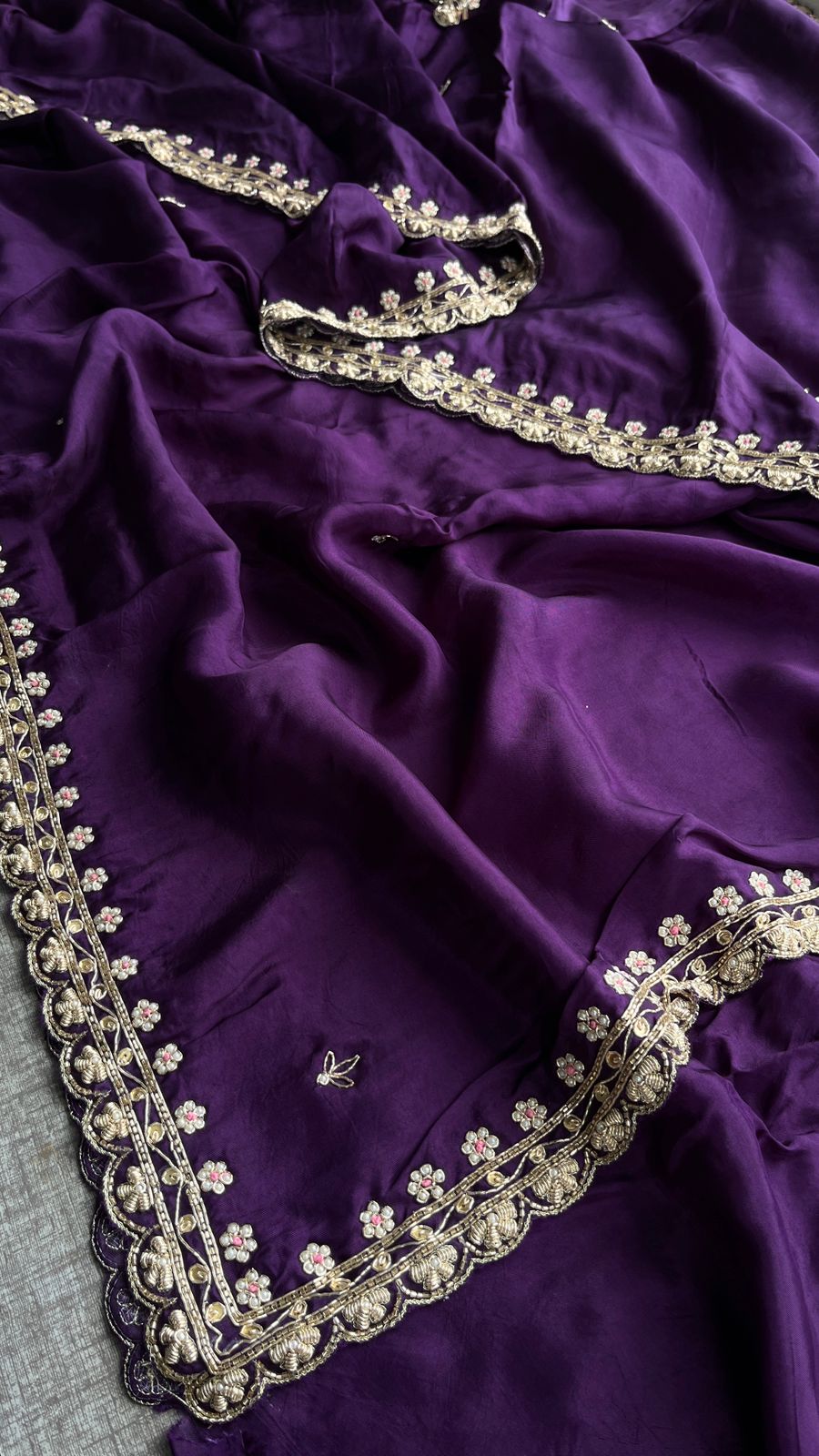 Pure Munga Silk Saree with Zardozi, Sequins, Pearl & Kasab Embellishments