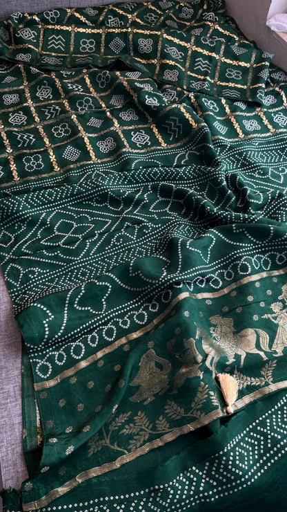 Pure Crepe Silk Saree with Bandhani Banarasi Weaving
