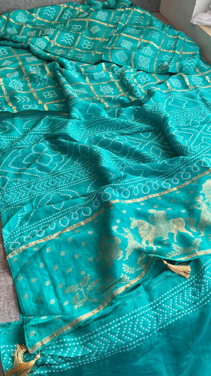 Pure Crepe Silk Saree with Bandhani Banarasi Weaving