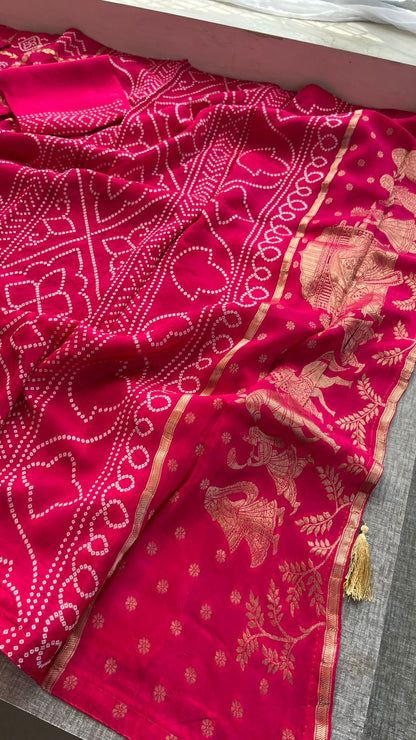 Pure Crepe Silk Saree with Bandhani Banarasi Weaving
