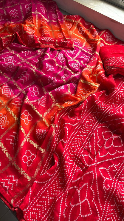 Pure Crepe Silk Saree with Bandhani Banarasi Weaving