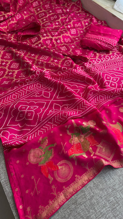 Pure Crepe Silk Saree with Meena Bandhani Banarasi Weaving
