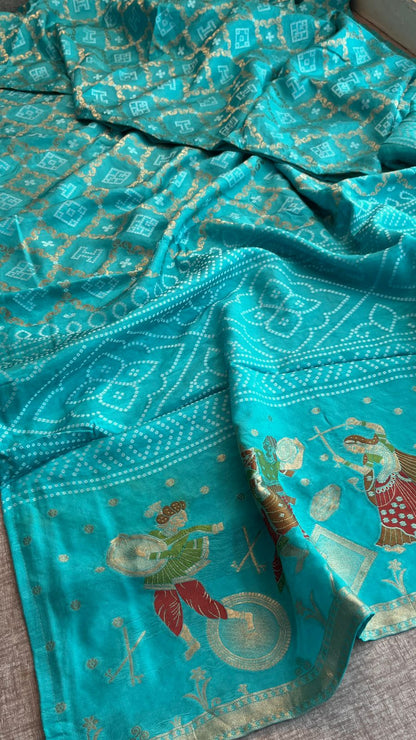 Pure Crepe Silk Saree with Meena Bandhani Banarasi Weaving