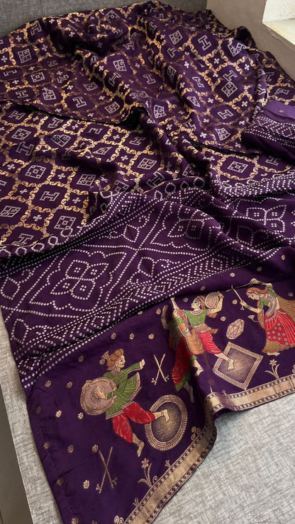 Pure Crepe Silk Saree with Meena Bandhani Banarasi Weaving