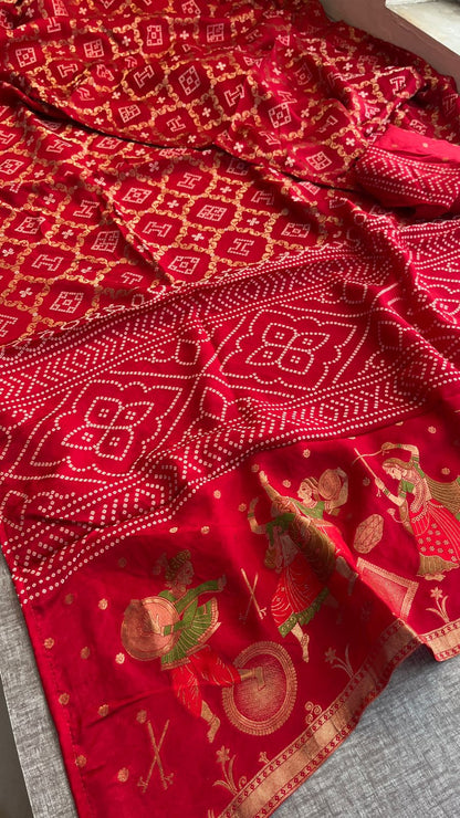 Pure Crepe Silk Saree with Meena Bandhani Banarasi Weaving