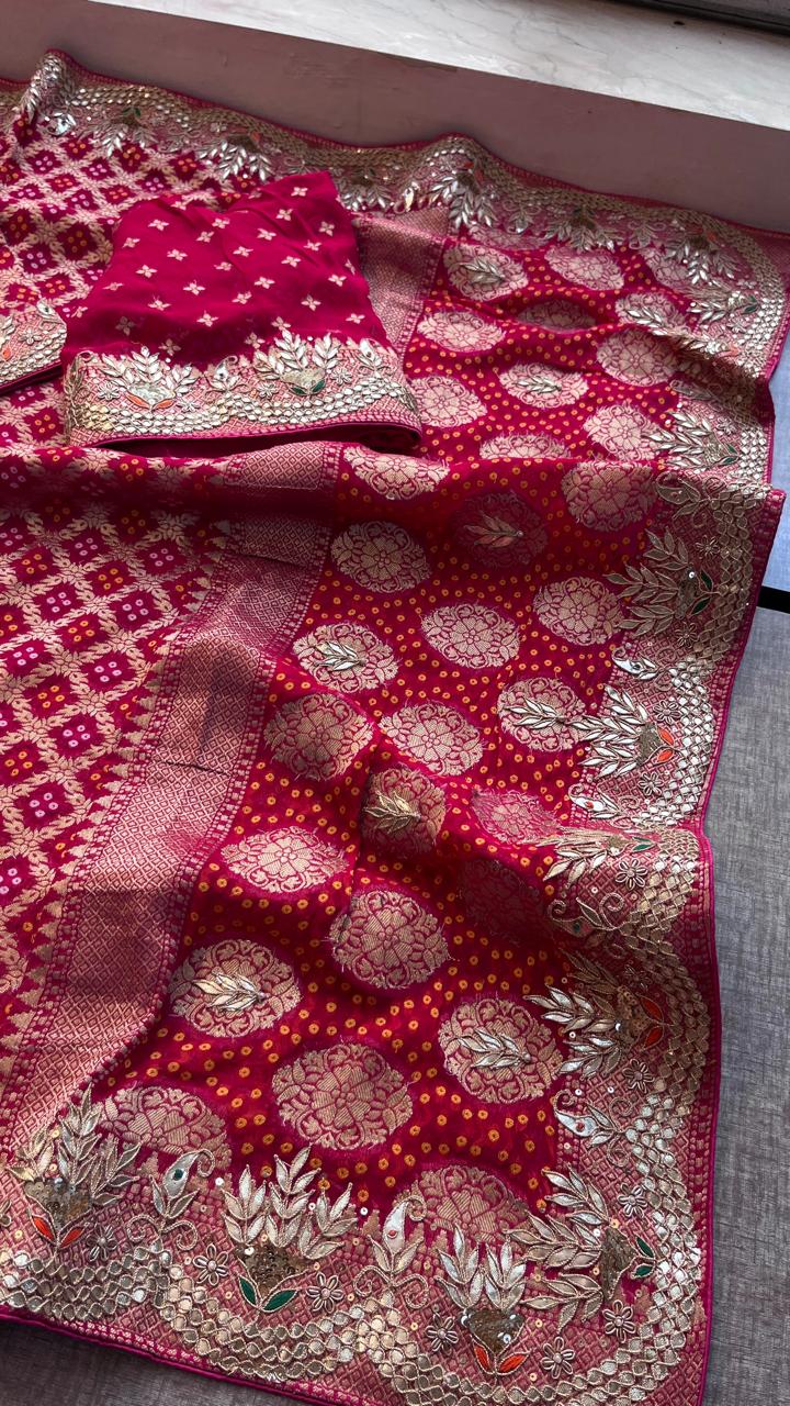 Pure Khaddi Georgette Saree with Gotapatti, Zardozi, Sequins & Pearl Work
