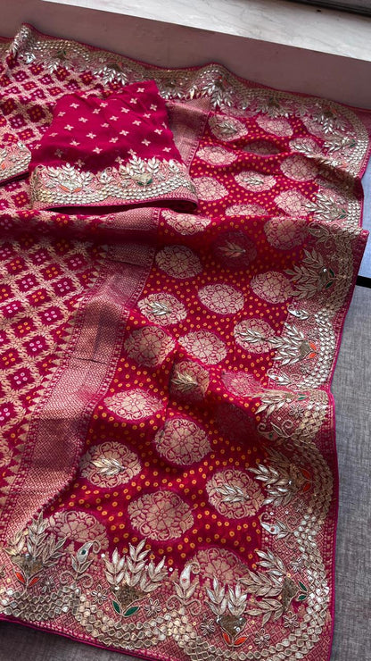 Pure Khaddi Georgette Saree with Gotapatti, Zardozi, Sequins & Pearl Work