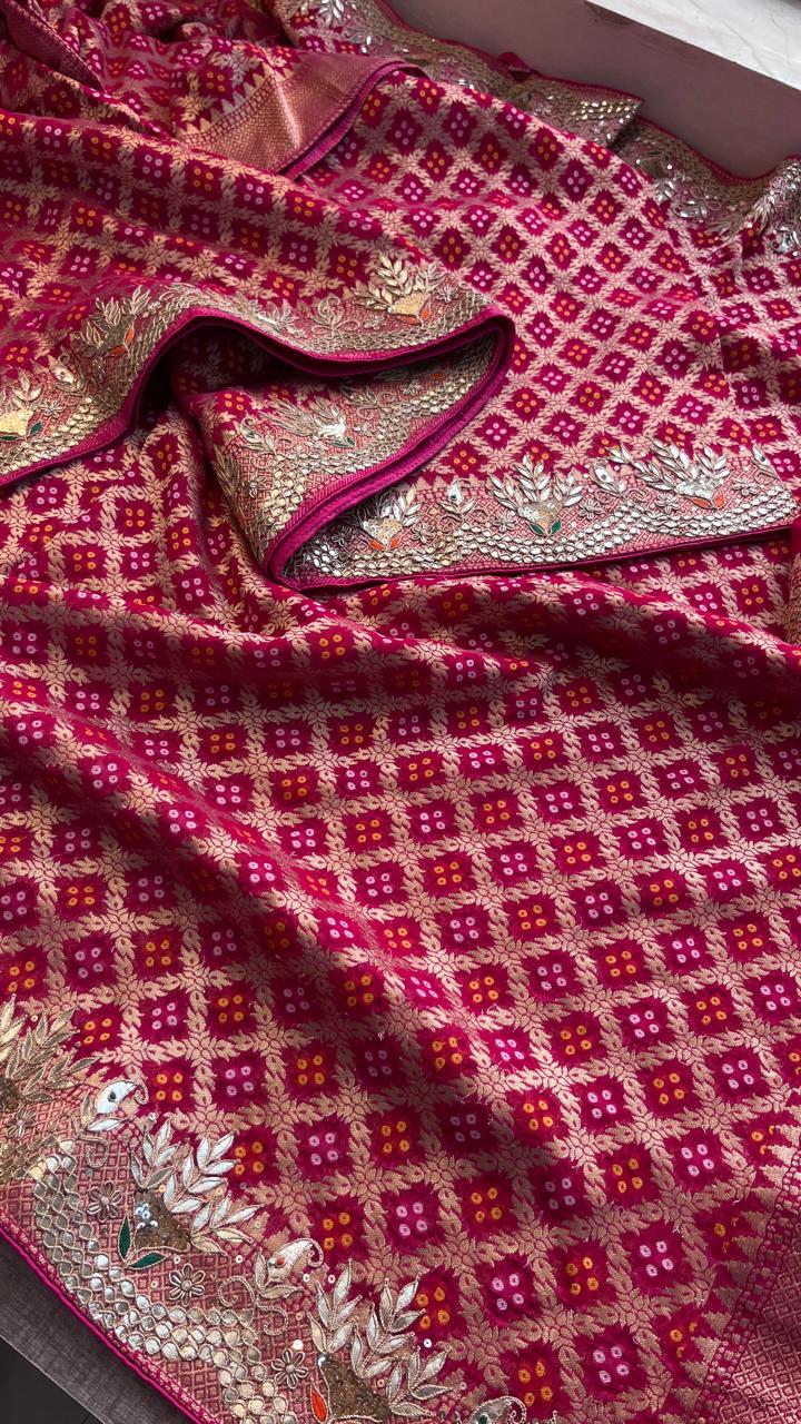 Pure Khaddi Georgette Saree with Gotapatti, Zardozi, Sequins & Pearl Work