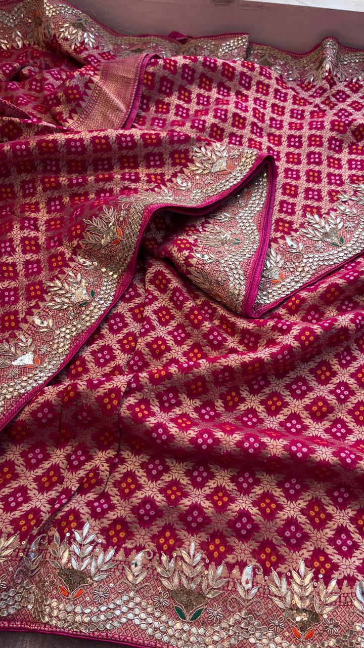 Pure Khaddi Georgette Saree with Gotapatti, Zardozi, Sequins & Pearl Work